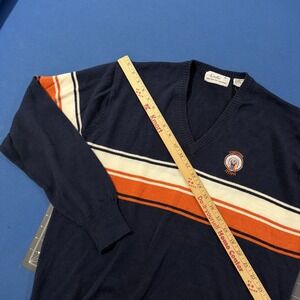 VTG Fighting Illini Sweater Size XL Navy Blue / Orange Wool Blend V-Neck 90s
